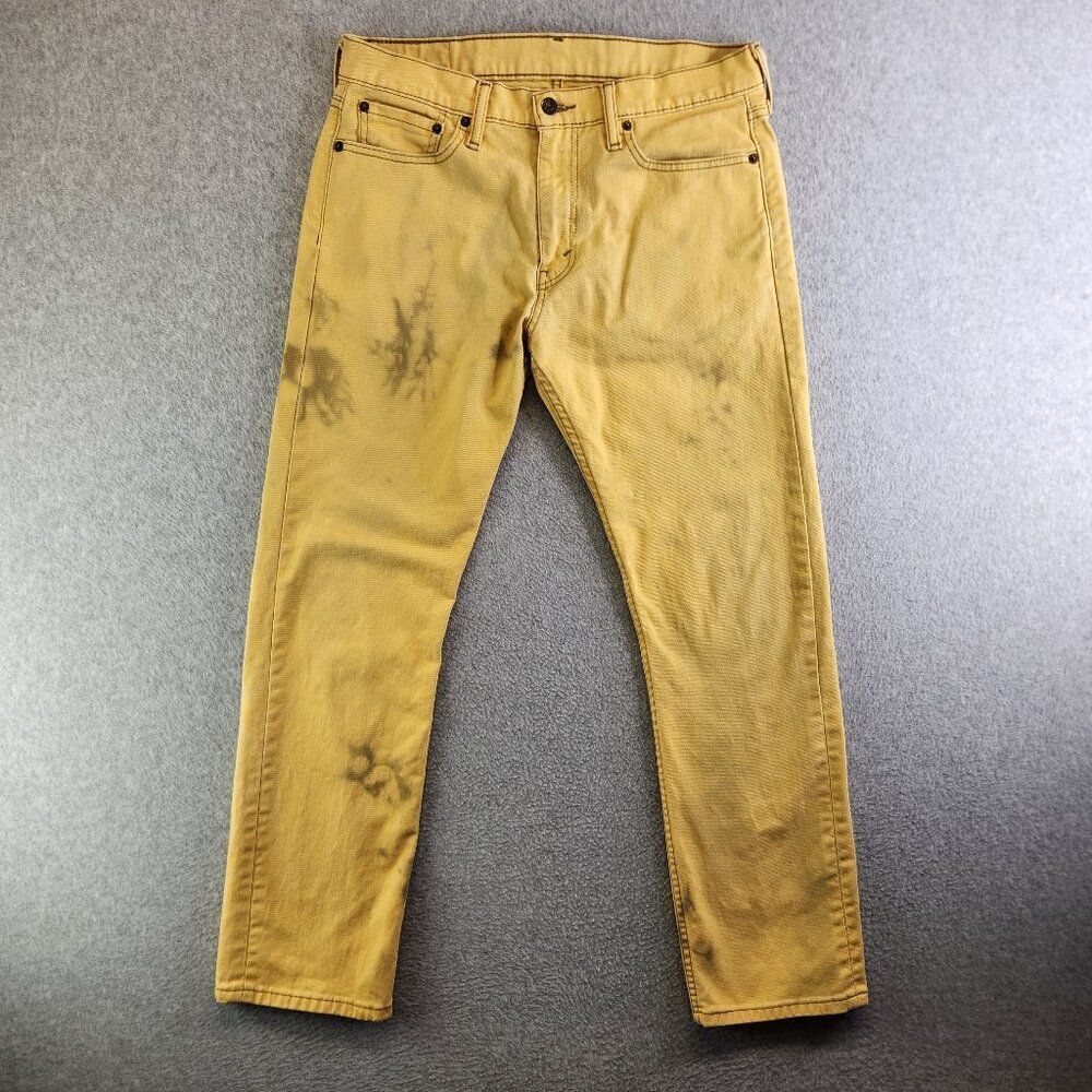Levis 513 Jeans Mens 31X30 Yellow Distressed Tie Dye Slim Straight Stretch Denim